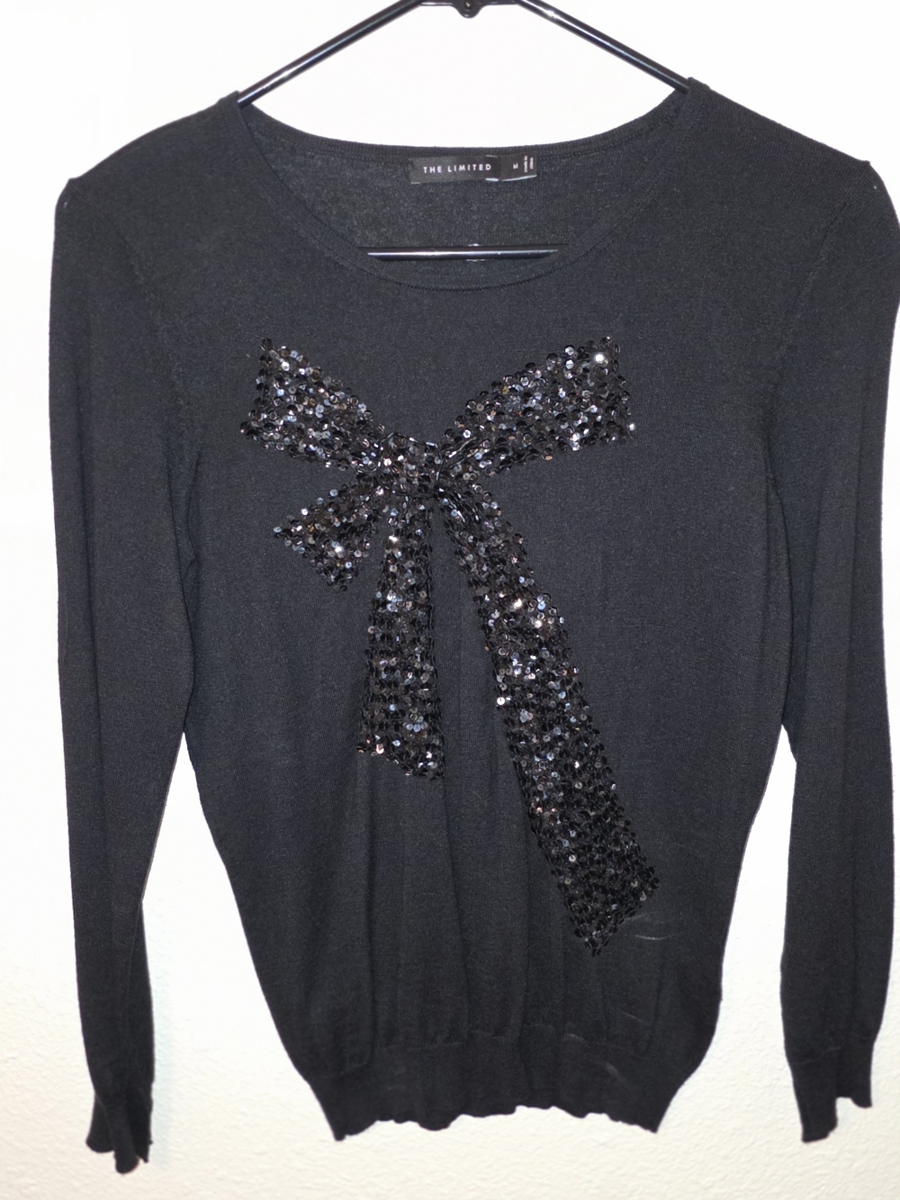 The Limited Women’s Black Sequin Bow Long-Sleeve Sweater